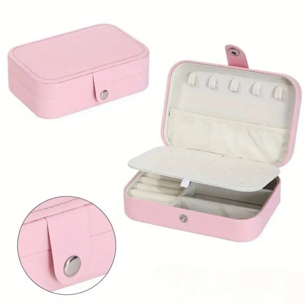 NWT Jewelry Box Case Pink Pu Leather Jewelry Organizer Earrings Bracelets Rings